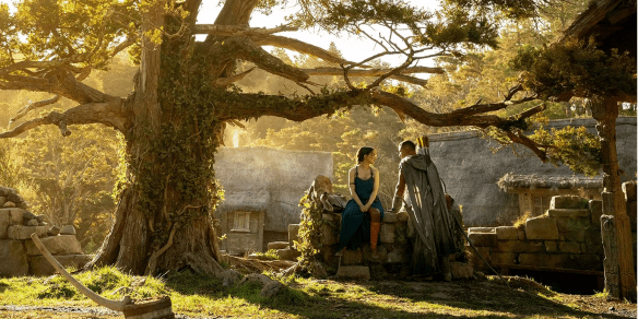 Bronwyn and Arondir in The Lord of the Rings: The Rings of Power.