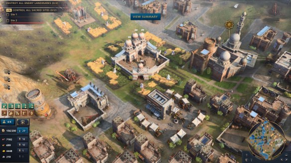 A post-game view of an Abbasid town in Age of Empires IV.