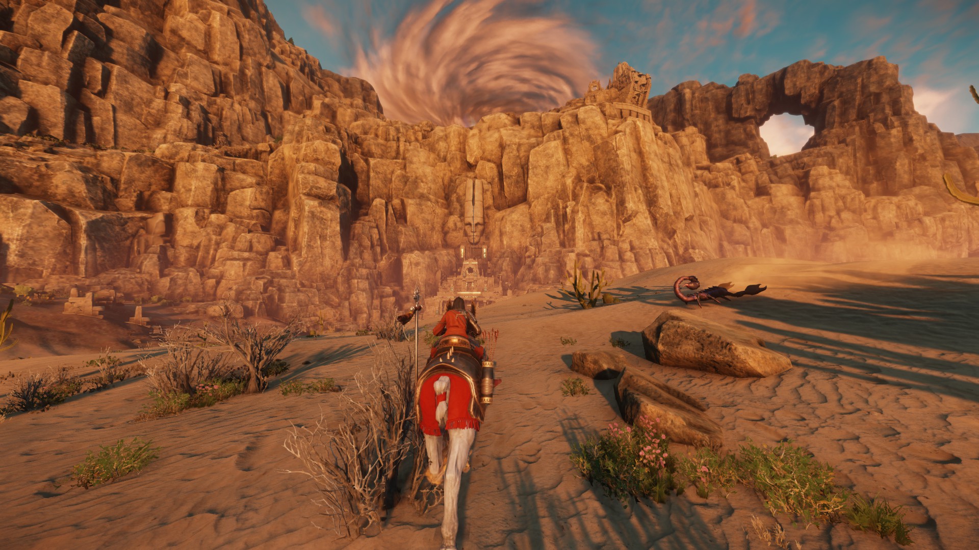 Riding across Brimstone Sands in New World.